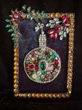 Christmas Ornament #2 — Framed Rhinestone & Emerald Vintage Brooch